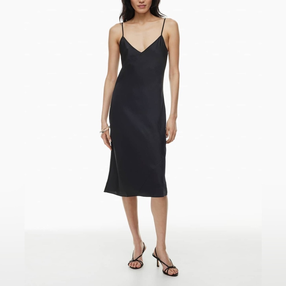 ARITZIA Wilfred Only Slip Satin Midi Dress Black XXS
